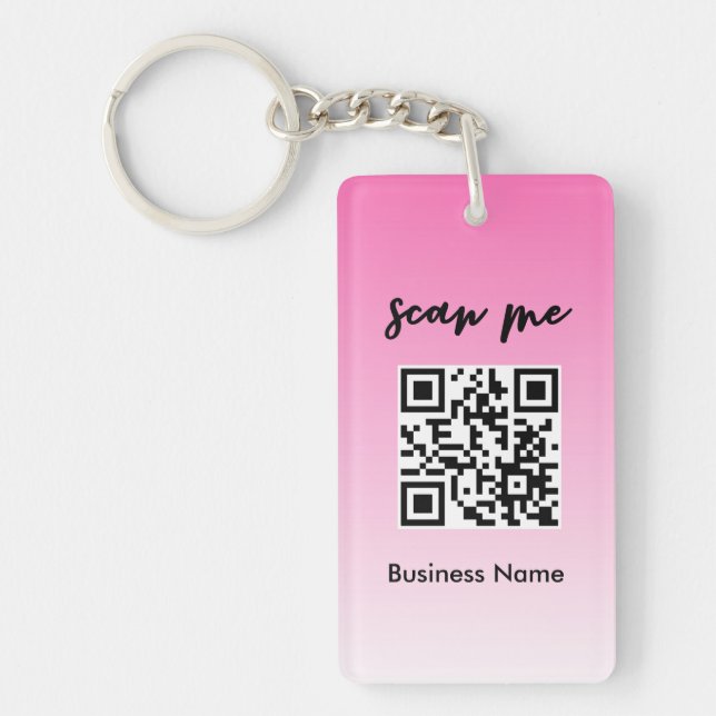Pink QR Code Business Card Logo  Keychain (Front)