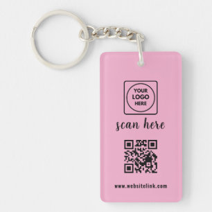 Pink QR Code Business Logo Promo Keychains