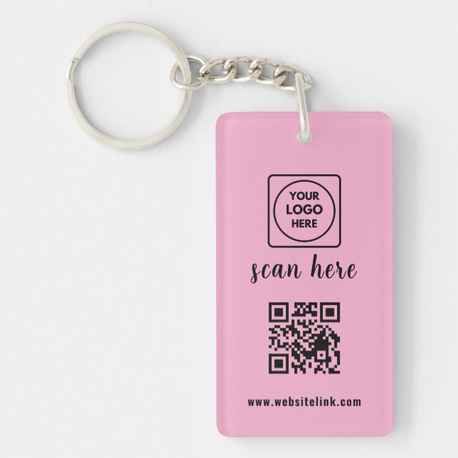 Pink QR Code Business Logo Promo Keychains (Front)