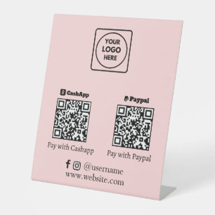 Pink QR Code Cash App PayPal Scan to Pay Logo Pedestal Sign