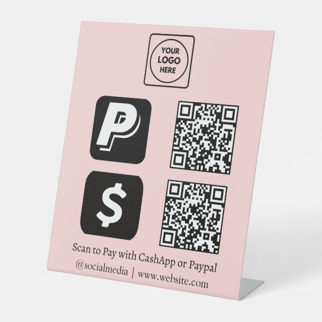 Pink QR Code | CashApp & PayPal Scan-to-Pay Logo Pedestal Sign (Front)