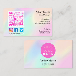  Pink QR Code Logo Social Media Online Blue Business Card