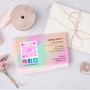 Pink QR Code Logo Social Media Online Pastels Business Card