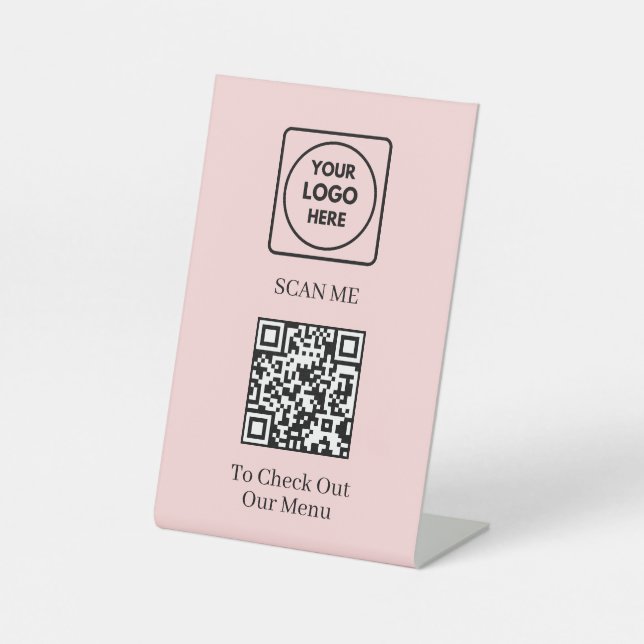 Pink QR Code Menu | Custom Contactless Logo  Pedestal Sign (Front)