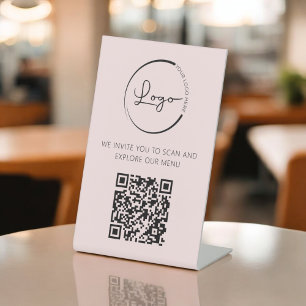 Pink QR Code Menu Logo Modern Restaurant Pedestal Sign