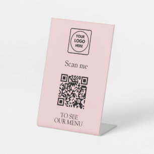 Pink QR Code Menu Modern Contactless Logo Pedestal Sign