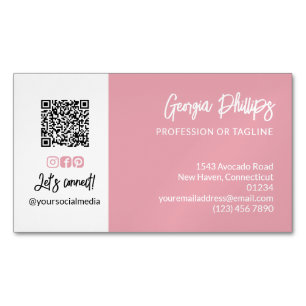 Pink QR Code Photo Social Media Icons Magnetic Business Card