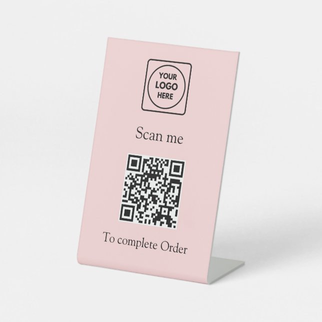 Pink QR Code | Scan-to-Order Custom Business Logo Pedestal Sign (Front)