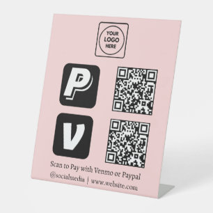 Pink QR Code   Scan-to-Pay Venmo PayPal Logo Pedestal Sign
