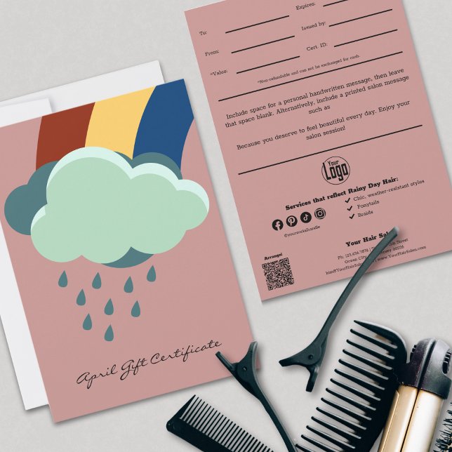Pink QR Code Services Note April Gift Certificate (Pink QR Code Services Note April Gift Certificate, Rainbow and Clouds)