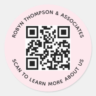Pink QR Code Stickers Round Business Name Labels