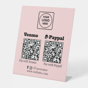 Pink QR Code   Venmo PayPal Scan to Pay Logo Pedestal Sign