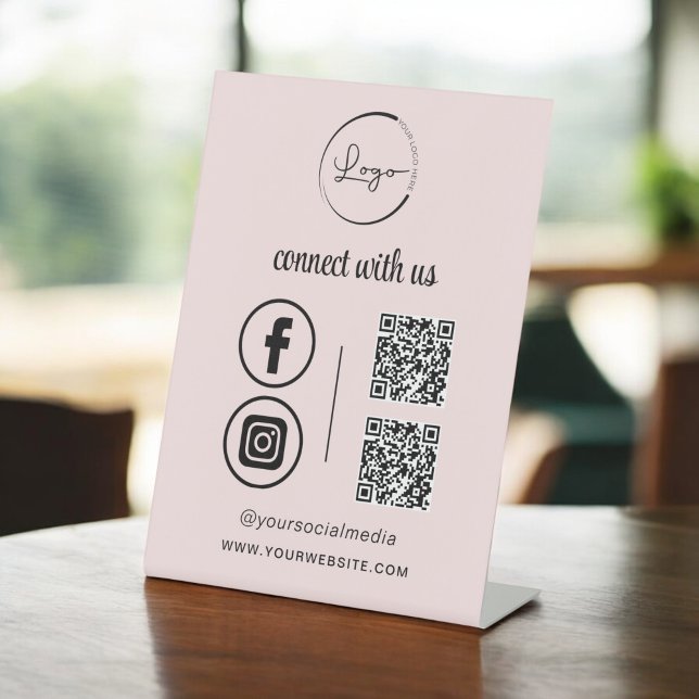 Pink QR Connect With Us Business Logo Social Media Pedestal Sign (Creator Uploaded)