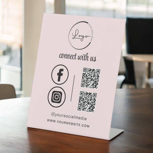 Pink QR Connect With Us Business Logo Social Media Pedestal Sign (Creator Uploaded)