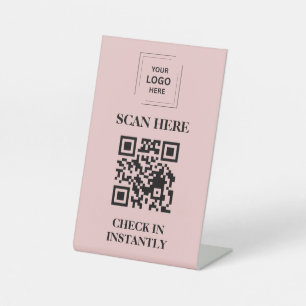 Pink QR Contactless Check In Business Display Pedestal Sign