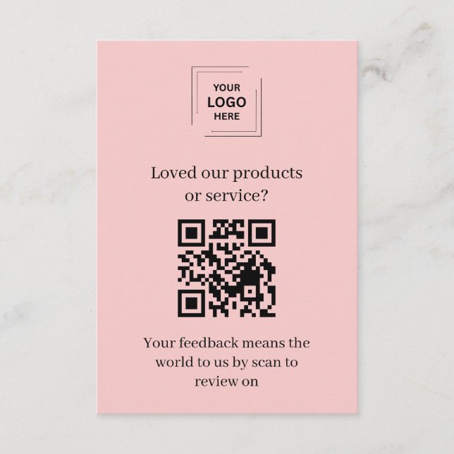Pink QR Customer Feedback Review Insert Card (Front)