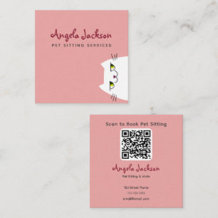 Pink QR Pet Sitting Business Card Cute Cat