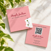 Pink QR Pet Sitting Business Card Cute Cat