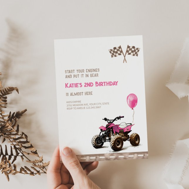 Pink Quad Bike 2nd Birthday Invitation (Creator Uploaded)