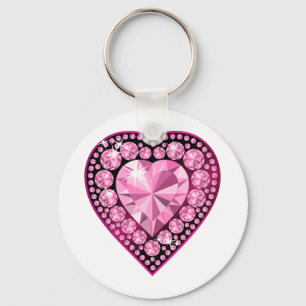 Pink Quartz Gem Heart Key Ring