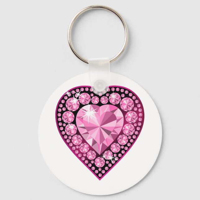Pink Quartz Gem Heart Key Ring (Front)