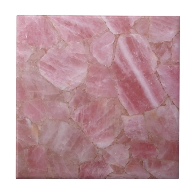Pink Quartzite Crystal Gemstone Print Ceramic Tile (Front)