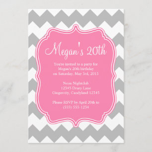 Pink Quatrefoil Chevron Birthday Invitation