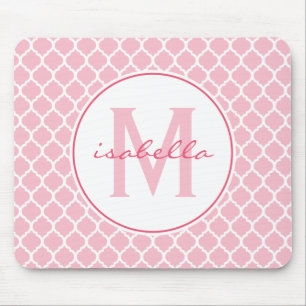 Pink Quatrefoil Monogram Mouse Pad
