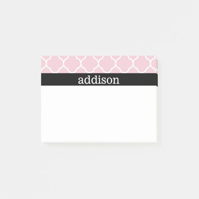 Pink Quatrefoil - Personalise Post-it Notes (Front)