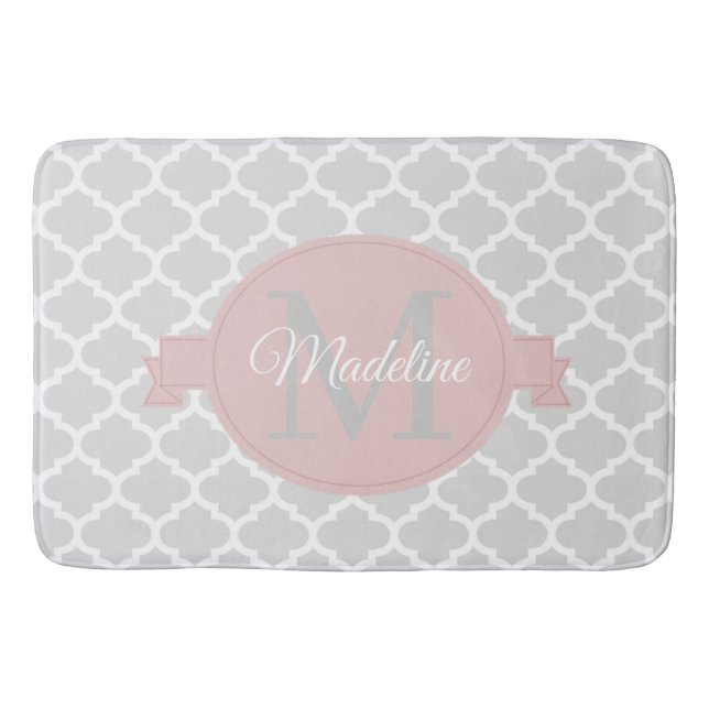 Pink Quatrefoil Personalised Bath Mat (Front)