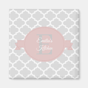 Pink Quatrefoil Personalised Magnet