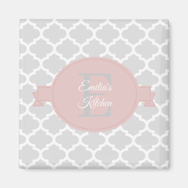 Pink Quatrefoil Personalised Magnet (Front)