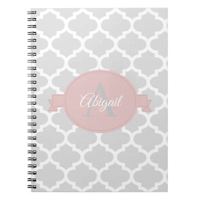 Pink Quatrefoil Personalised Notebook (Front)