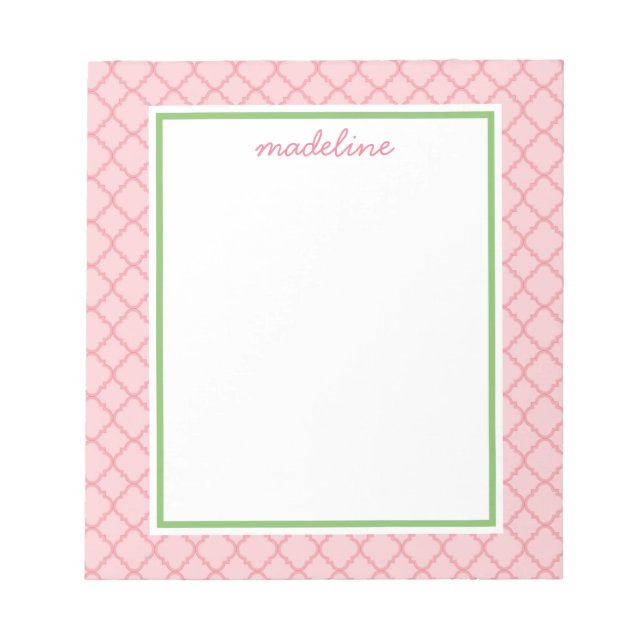 Pink Quatrefoil | Pink and Green Preppy Notepad (Front)