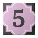 Pink quatrefoil street address house number tile<br><div class="desc">Pink quatrefoil home street address house number tile Personalised numbered wall tile with elegant chic typography.  Cute gift idea for new home and house warming party. Customisable text and background colours. Stylish Wall sign home decor.</div>