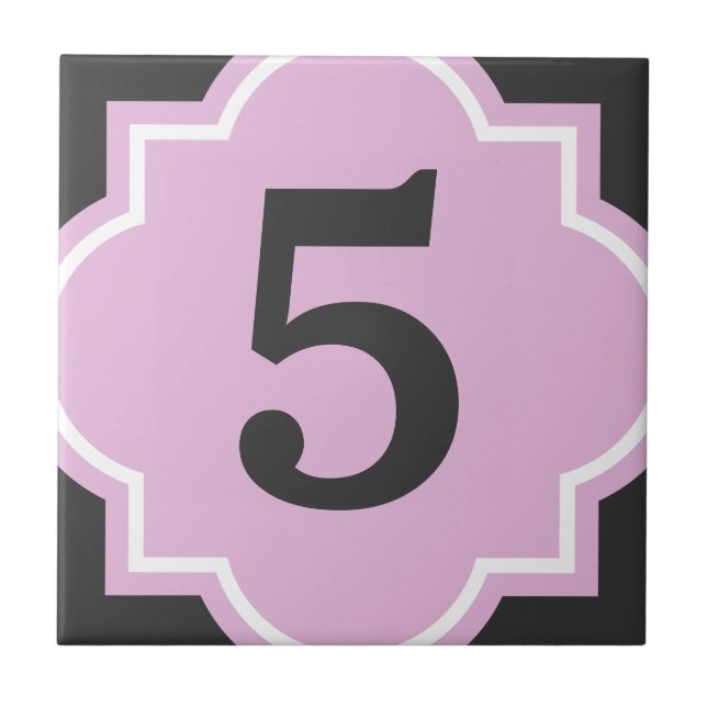Pink quatrefoil street address house number tile (Front)