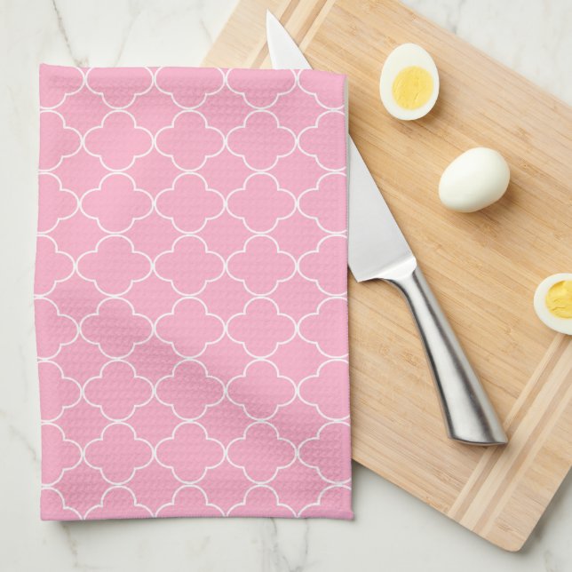 Pink Quatrefoil Tea Towel (Quarter Fold)