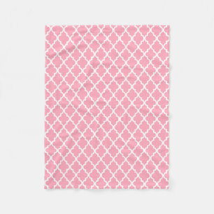 Pink Quatrefoil Tiles Pattern Fleece Blanket