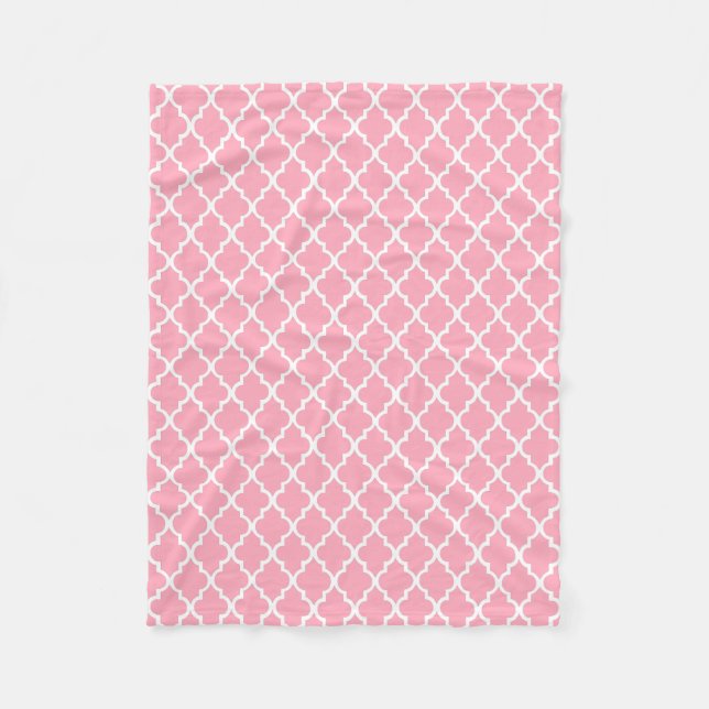 Pink Quatrefoil Tiles Pattern Fleece Blanket (Front)