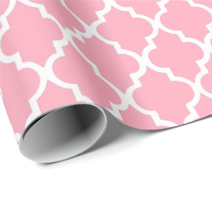 Pink Quatrefoil Tiles Pattern Wrapping Paper