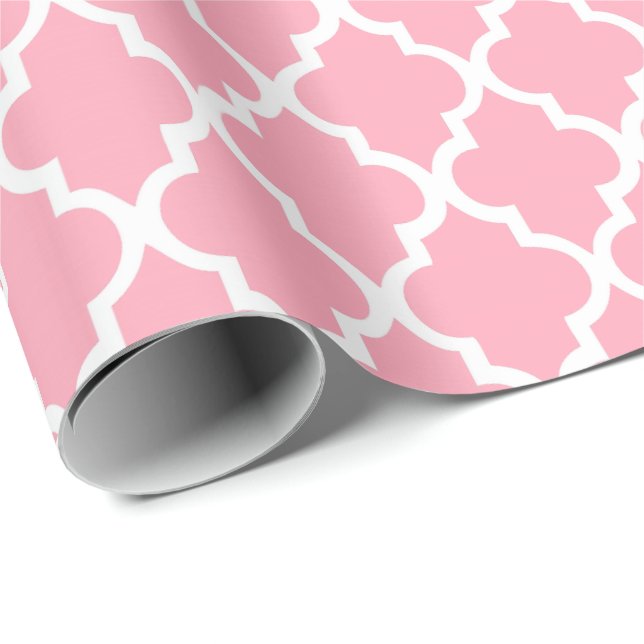 Pink Quatrefoil Tiles Pattern Wrapping Paper (Roll Corner)