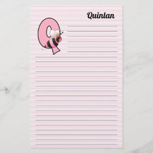 Pink Queen Bee Mongram "Q" Lined Stationery