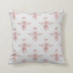 Pink Queen Bees on White Decoupage Cushion