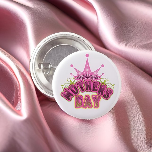 Pink Queen Crown Happy mothers day Button (Creator Uploaded)
