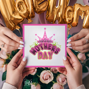 Pink Queen Crown Happy mothers day Flat Card