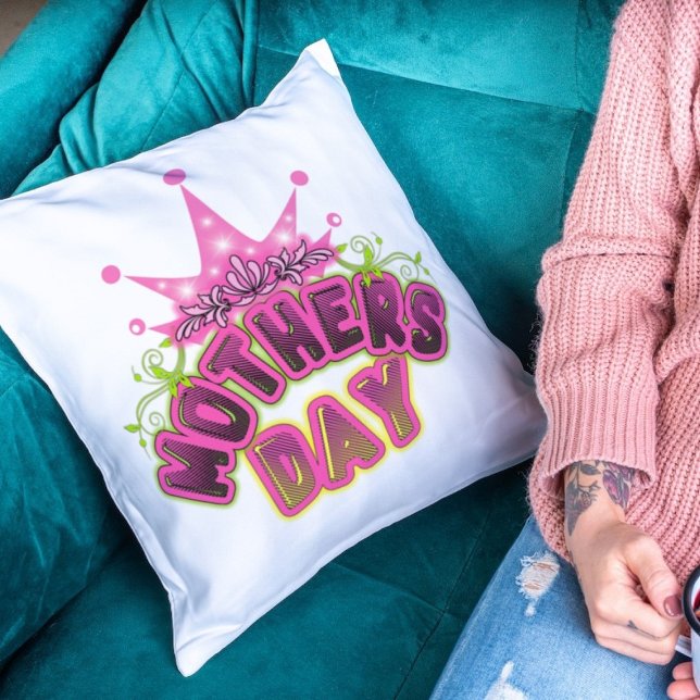 Pink Queen Crown Happy mothers day Throw Pillow (Creator Uploaded)