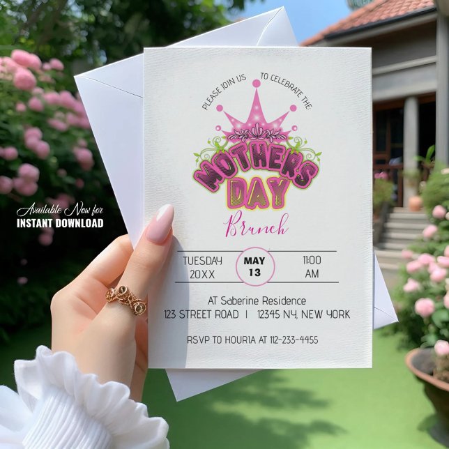 Pink Queen Crown Mothers day Brunch Invitation (Creator Uploaded)