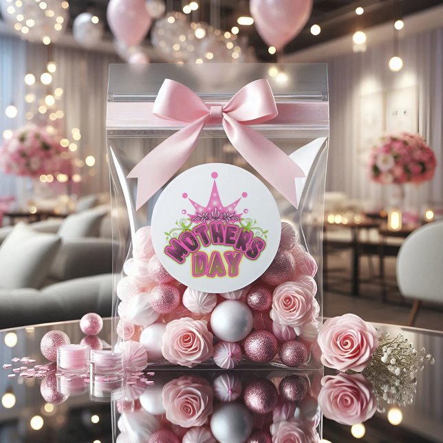 Pink Queen Crown Mothers Day CLASSIC ROUND STICKER (Creator Uploaded)