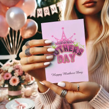 Pink Queen Crown mothers day Folded Note Card