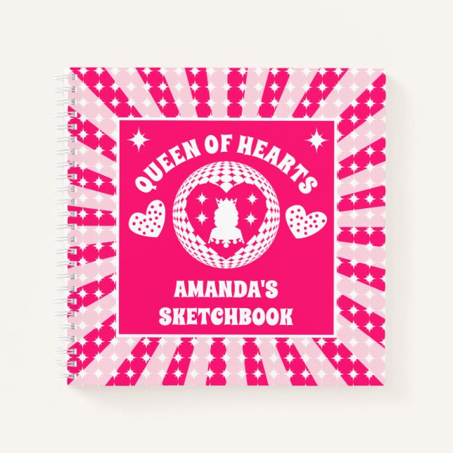  Pink Queen Of Hearts Personalised Kids Sketchbook Notebook (Front)